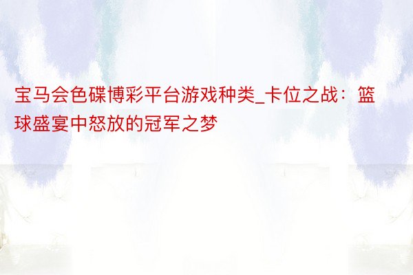 宝马会色碟博彩平台游戏种类_卡位之战：篮球盛宴中怒放的冠军之梦