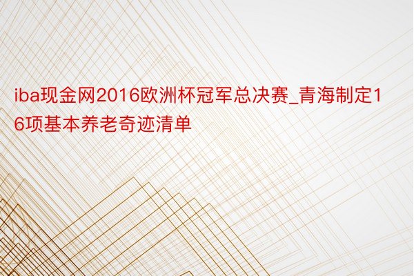 iba现金网2016欧洲杯冠军总决赛_青海制定16项基本养老奇迹清单