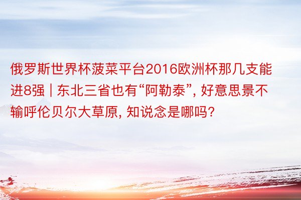 俄罗斯世界杯菠菜平台2016欧洲杯那几支能进8强 | 东北三省也有“阿勒泰”, 好意思景不输呼伦贝尔大草原, 知说念是哪吗?