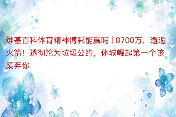 维基百科体育精神博彩能赢吗 | 8700万，邂逅火箭！透彻沦为垃圾公约，休城崛起第一个该废弃你